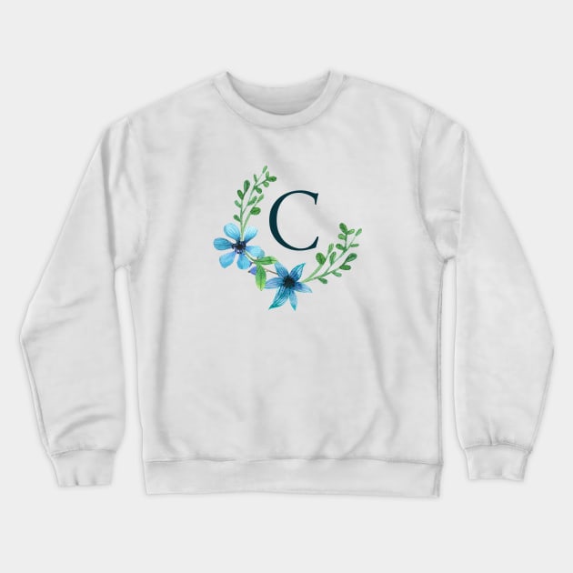 Floral Monogram C Pretty Blue Flowers Crewneck Sweatshirt by floralmonogram